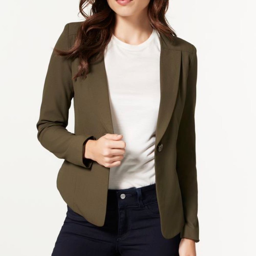 EE JustFab Olive Green Back Zipper Jacket - Picture 2 of 8